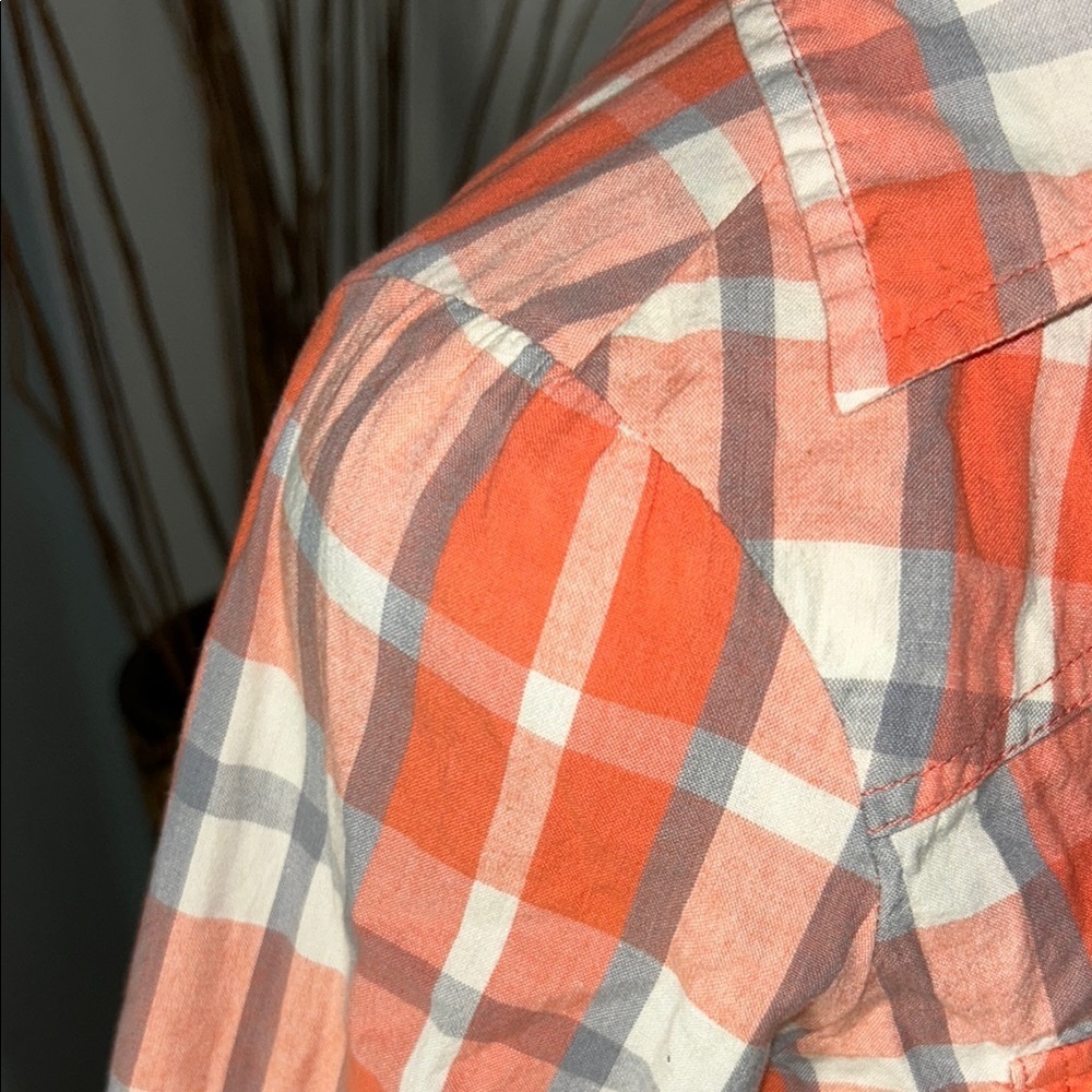 love, Fire Vibrant Orange and Gray Plaid Shirt - Picture 4 of 11